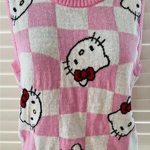 Sanrio Hello Kitty Pink Sleeveless Knit Sweater Vest All Over Logo size Large